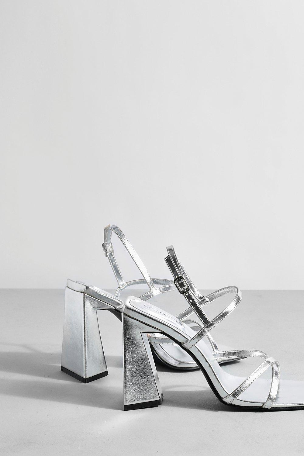 Silver grey block heel hot sale sandals