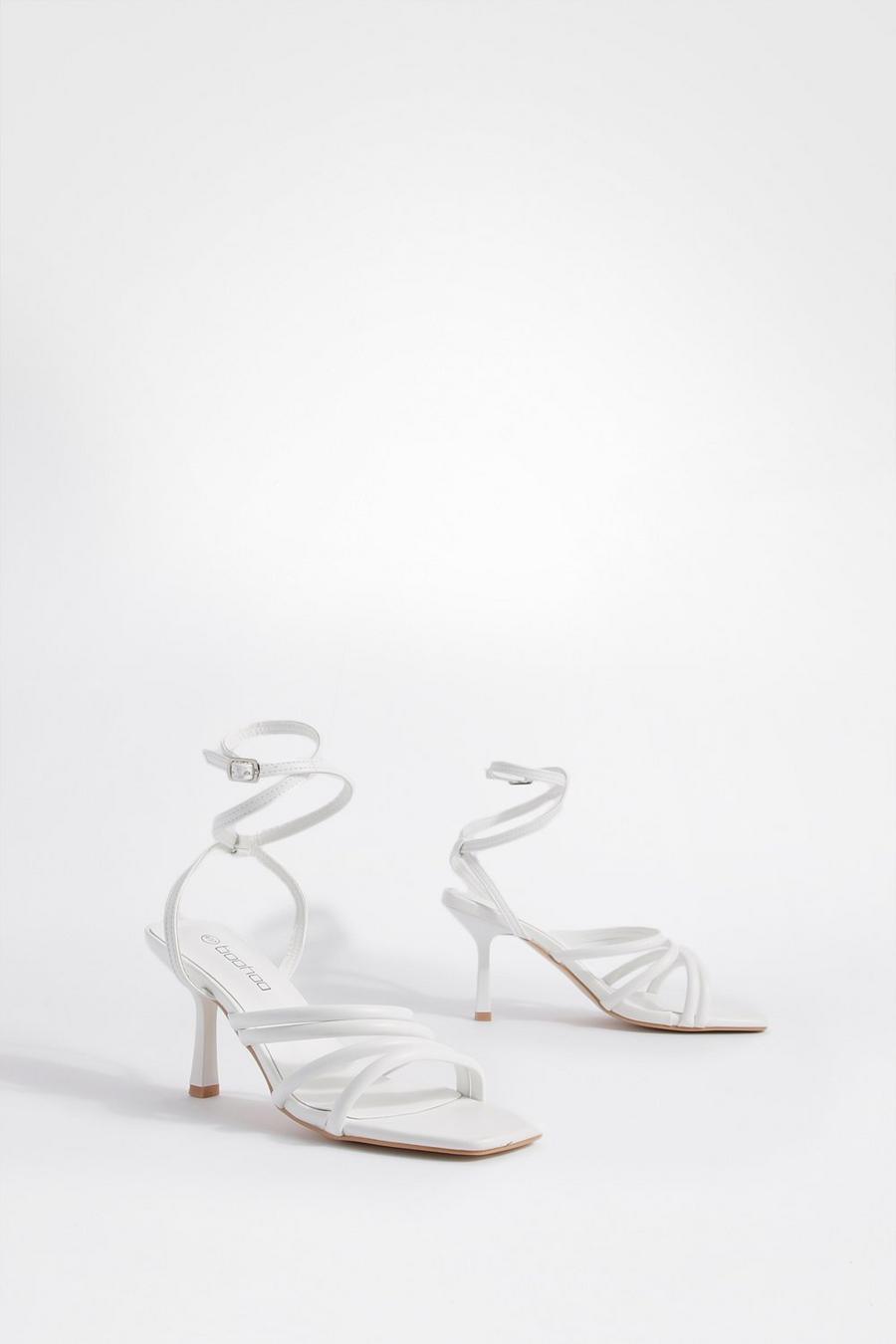 White Strappy Barely There Heels