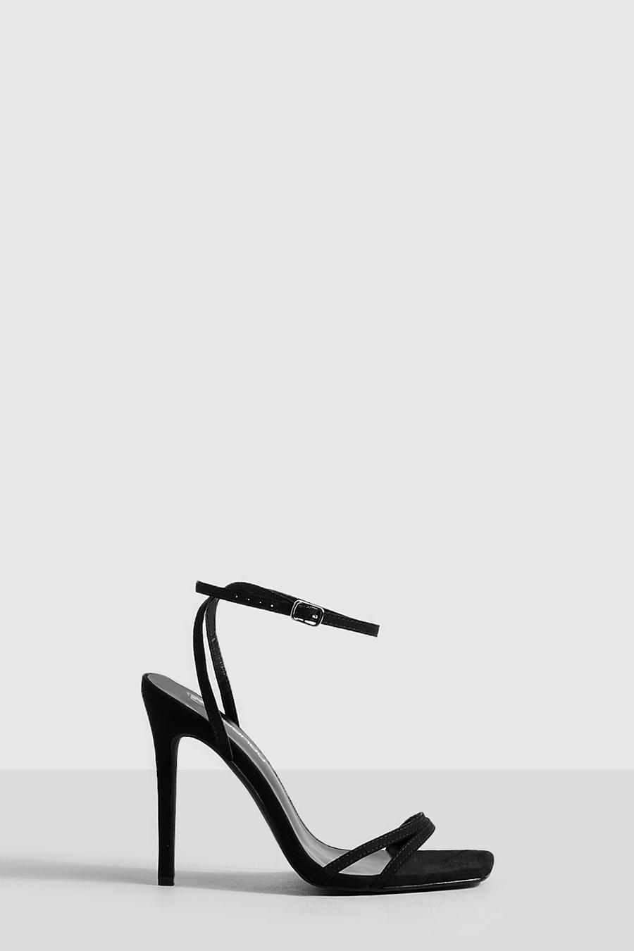 Black Double Strap Barely There Stiletto Heels image number 1