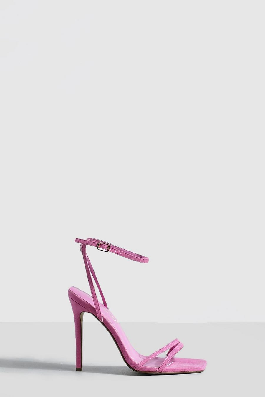 Neon-pink rose Double Strap Barely There Stiletto Heels