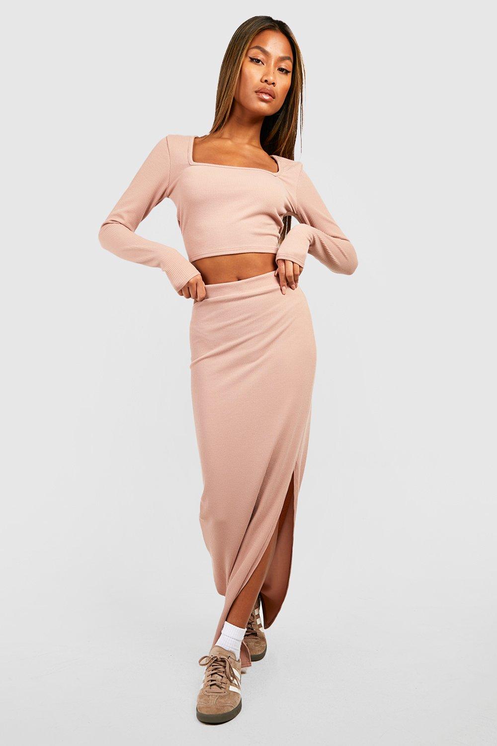 Long sleeve crop top and midi skirt discount set