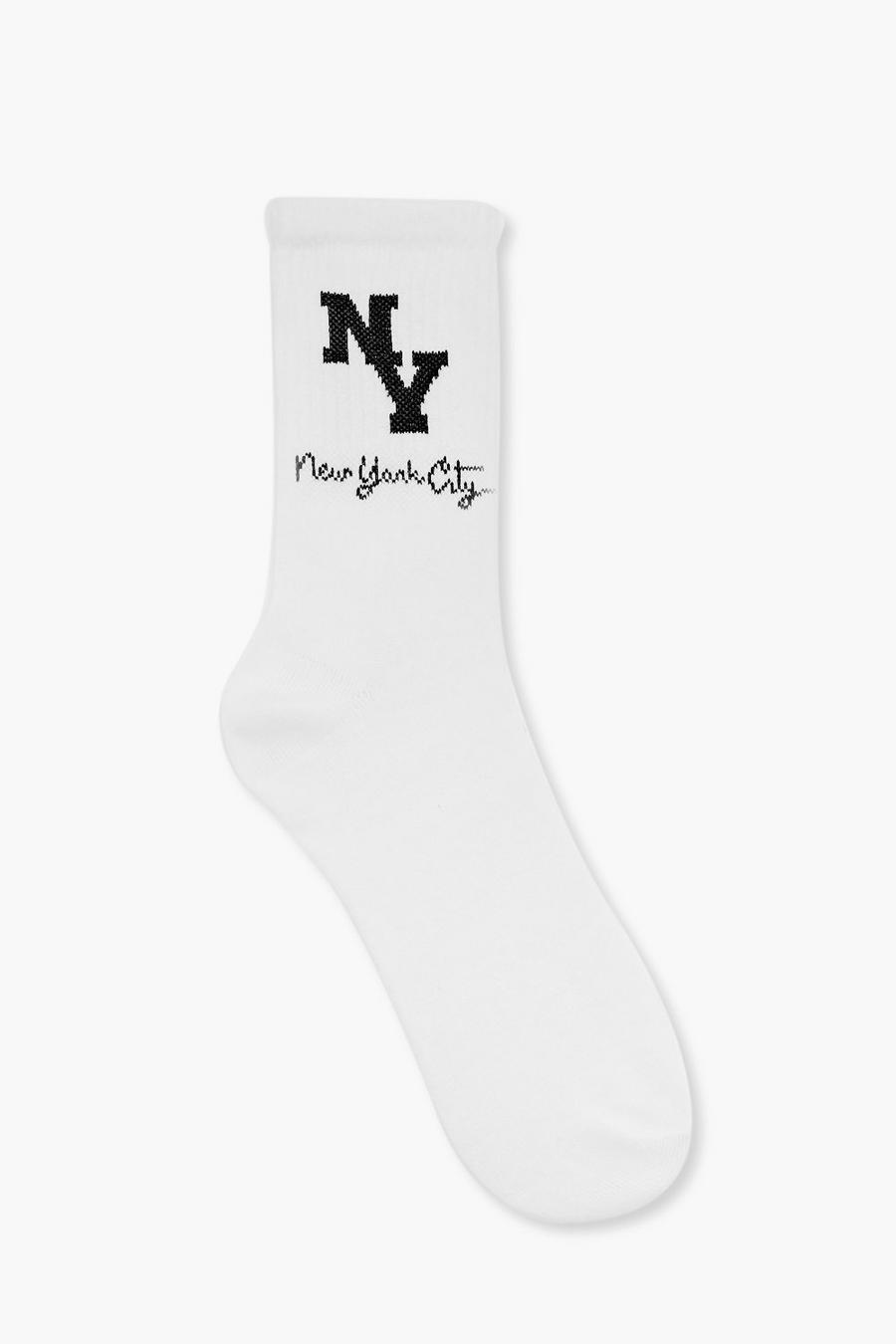 Single Ny City Slogan Socks , White bianco