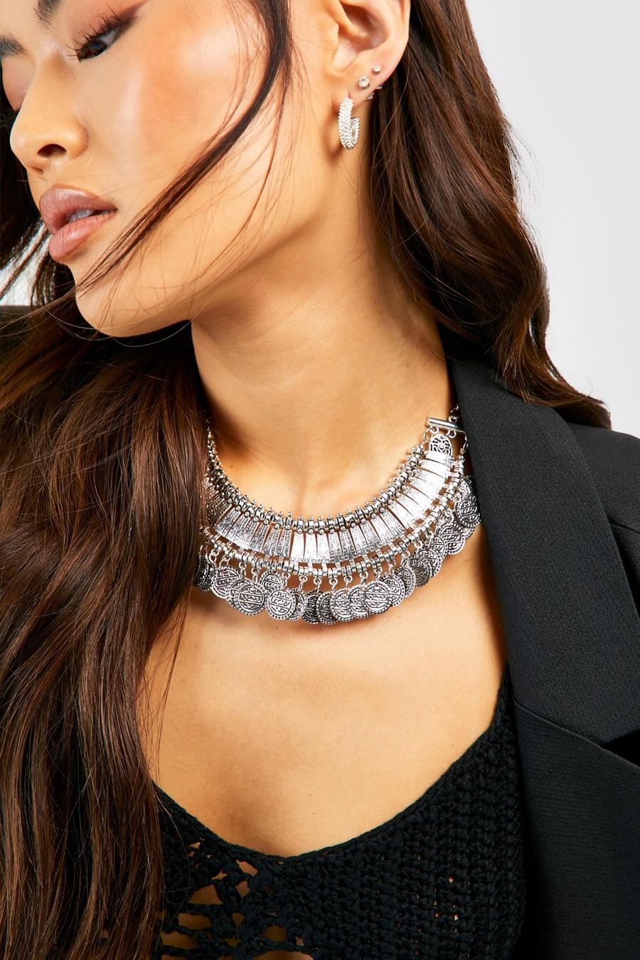 Silver Statement Coin Necklace image number 1