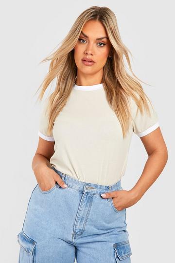Plus Fitted Ringer Edge T-shirt stone