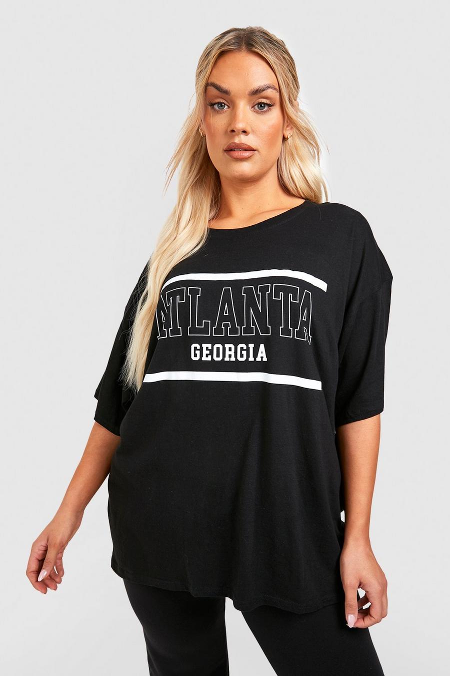 Plus Oversize T-Shirt mit Atlanta-Print, Black image number 1