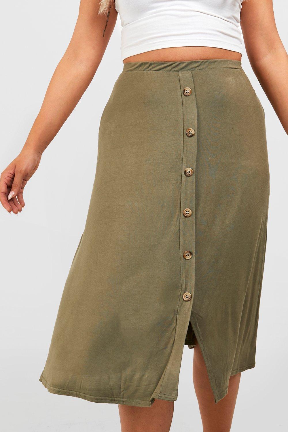 Plus Jersey Horn Button Midi Skirt