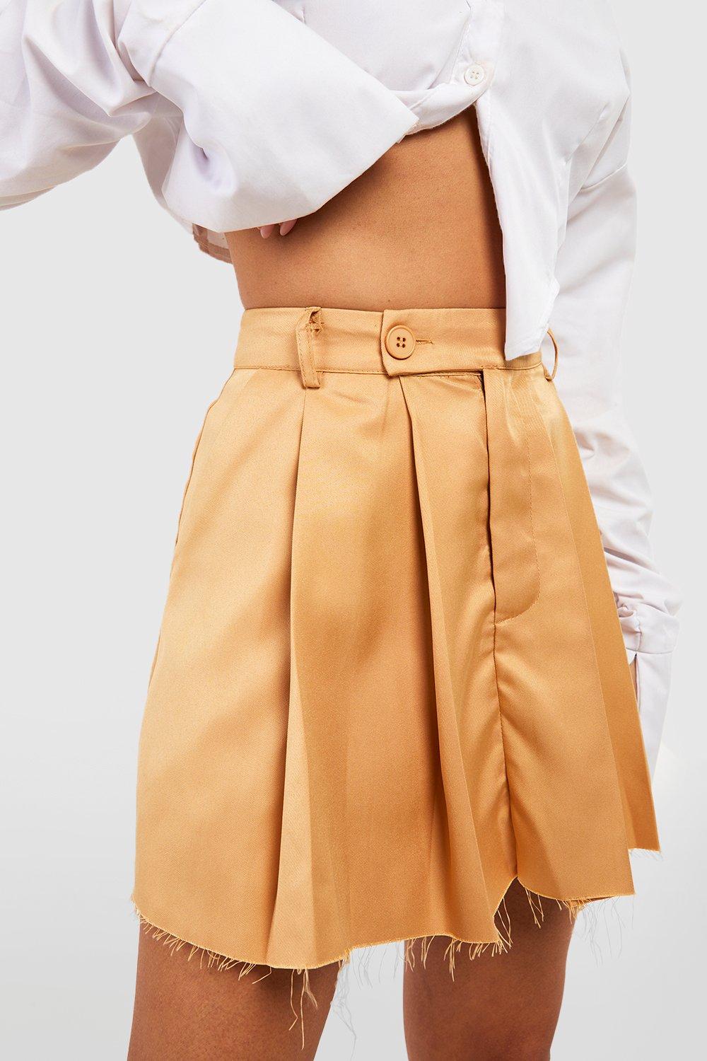 Petite Belt Detail Pleated Woven Mini Skirt