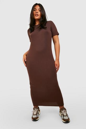 Plus Short Sleeve Longline Midi Dress chocolate