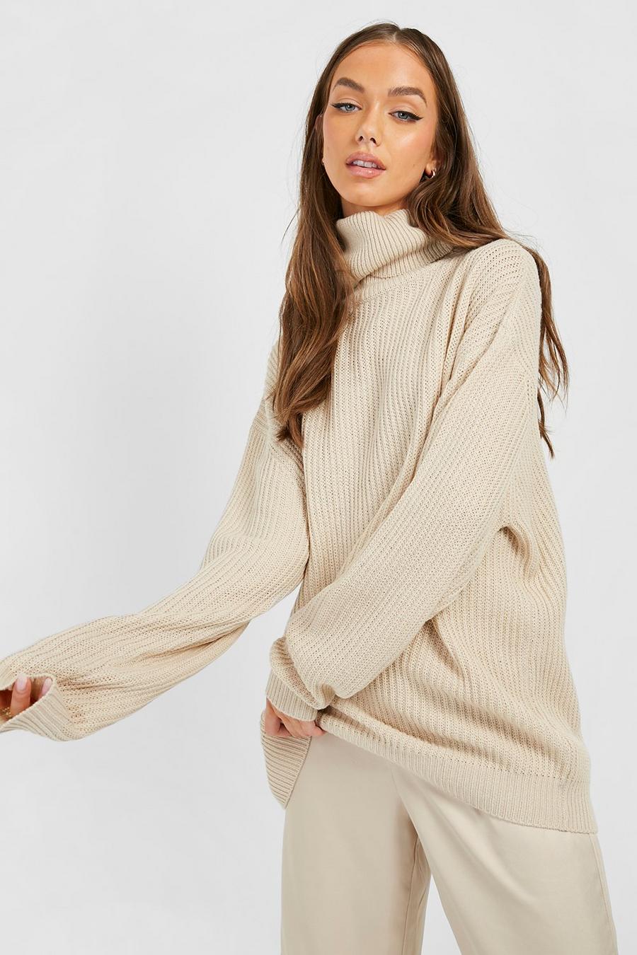 Stone beige Oversized Turtleneck Sweater