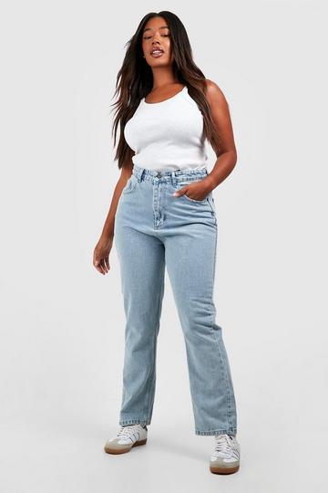 Light Brown Plus High Waist Ankle Grazer Straight Leg Jean