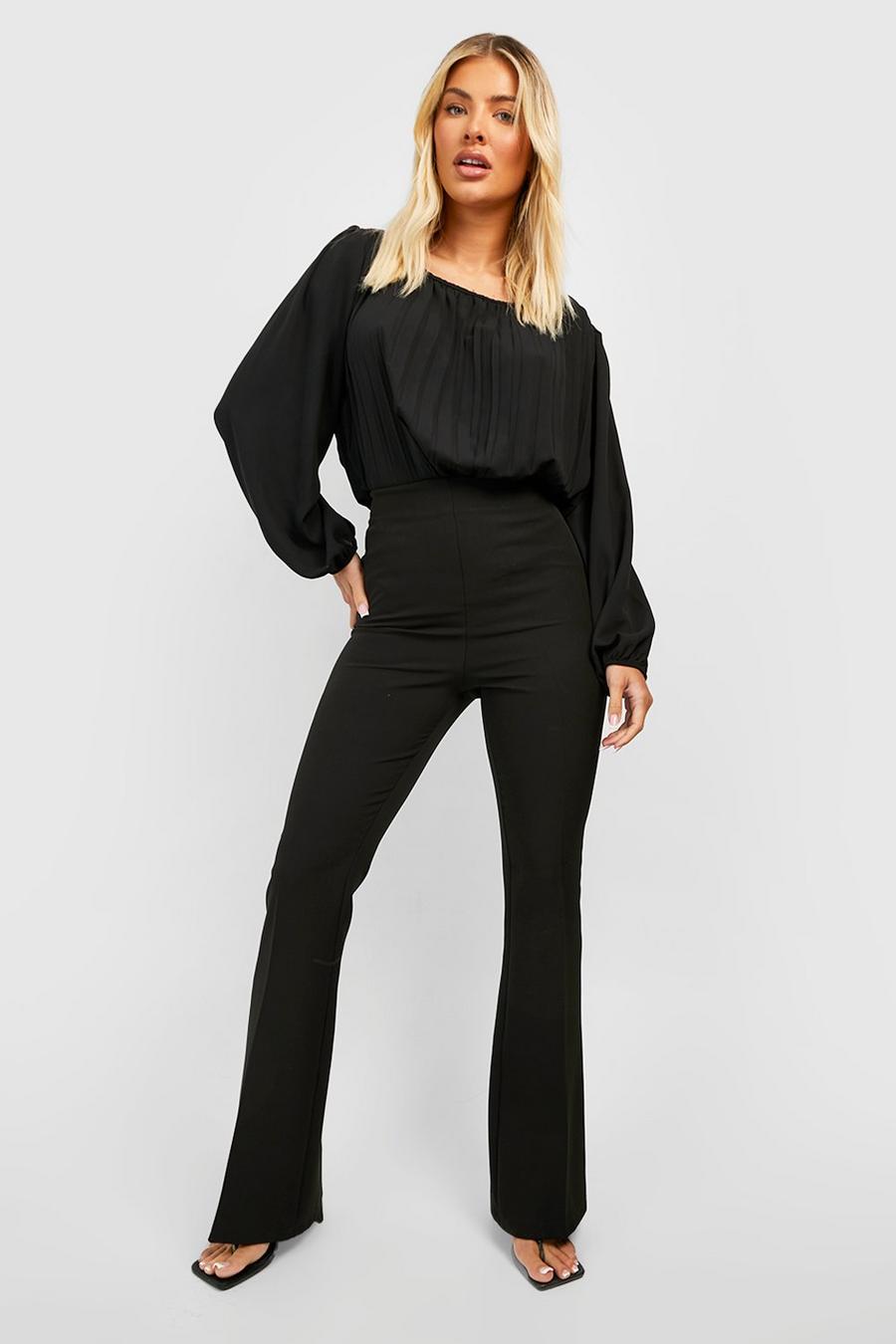 Black Pleated Puff Sleeve Woven Blouse image number 1