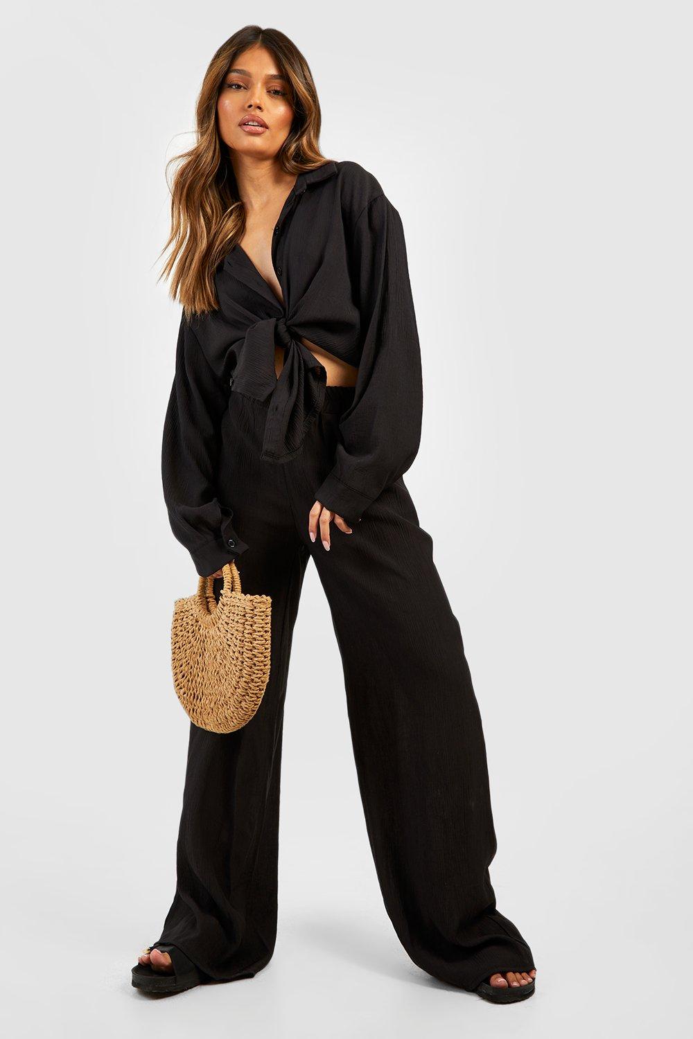 Crinkle Relaxed Fit Wide Leg Pants