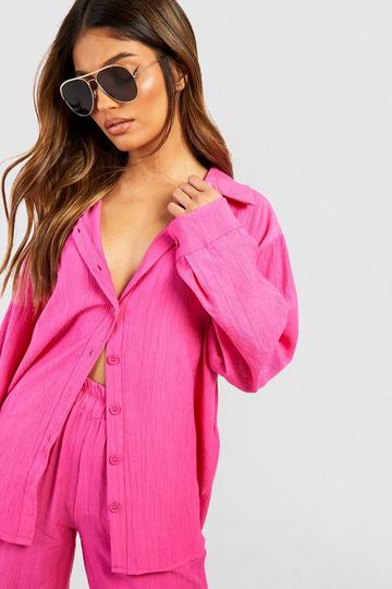 Crinkle Relaxed Fit Shirt hot pink