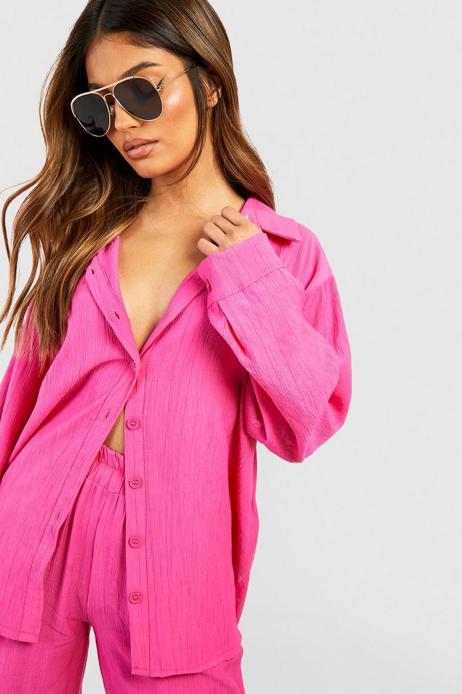 Hot pink Crinkle Relaxed Fit Shirt image number 1