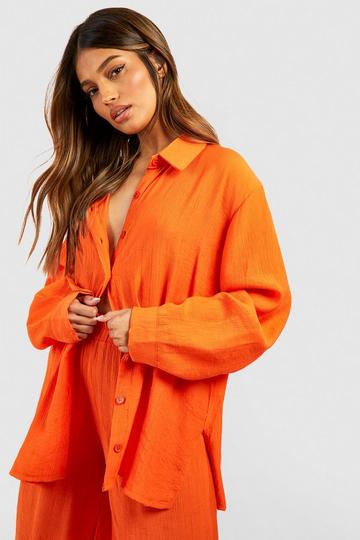 Orange Crinkle Relaxed Fit Shirt