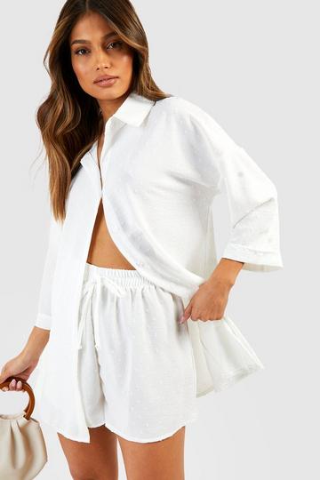 Hammered Dobby Oversized Shirt & Shorts Set ivory