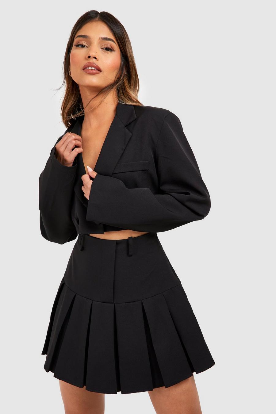 Mini-jupe plissée à taille basse, Black image number 1
