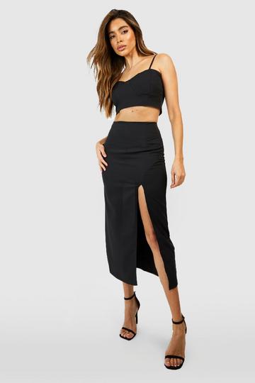Side Split Tailored Midi Skirt black