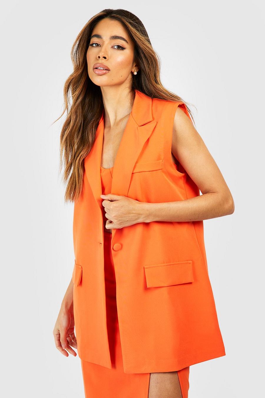 Orange Boxy Relaxed Fit Sleeveless Tailored Blazer image number 1