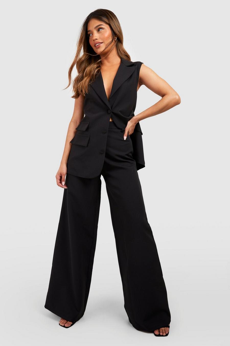 Black Wide Leg Tailored Trousers  image number 1