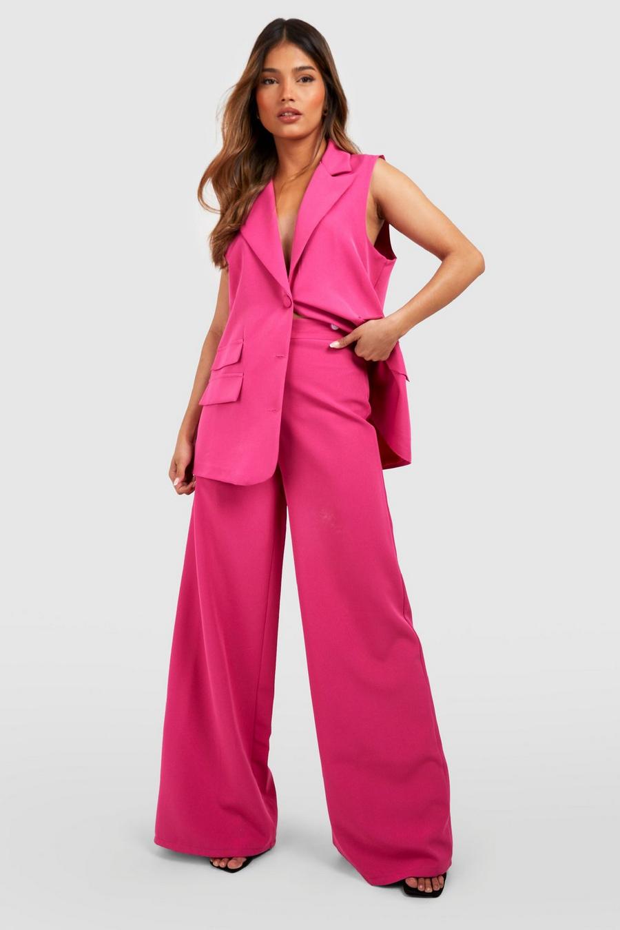 Hot pink rosa Wide Leg Tailored Trousers 
