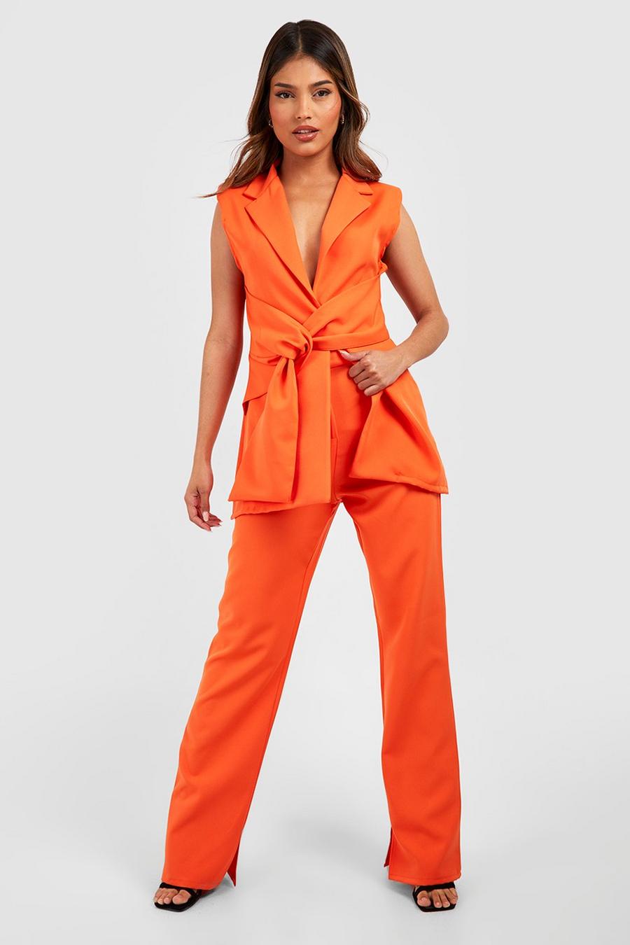 Pantalón entallado de pernera recta con abertura lateral, Orange image number 1