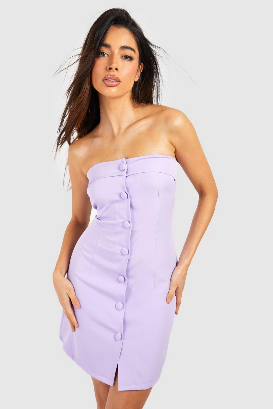 Lilac Bandeau Button Front Tailored Mini Dress