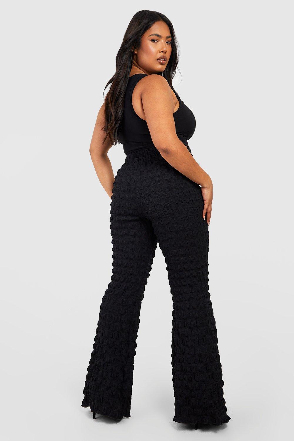 Cotton:On Plus Cotton: On Curve textured pull on flare pants in black-Pink