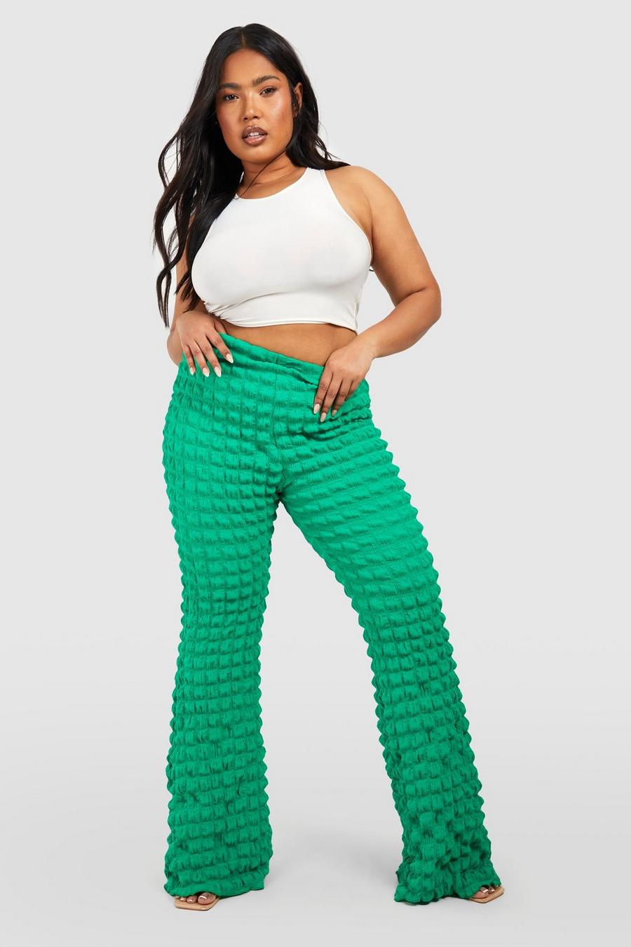 Green Plus Bubble Textured Flared Pants image number 1