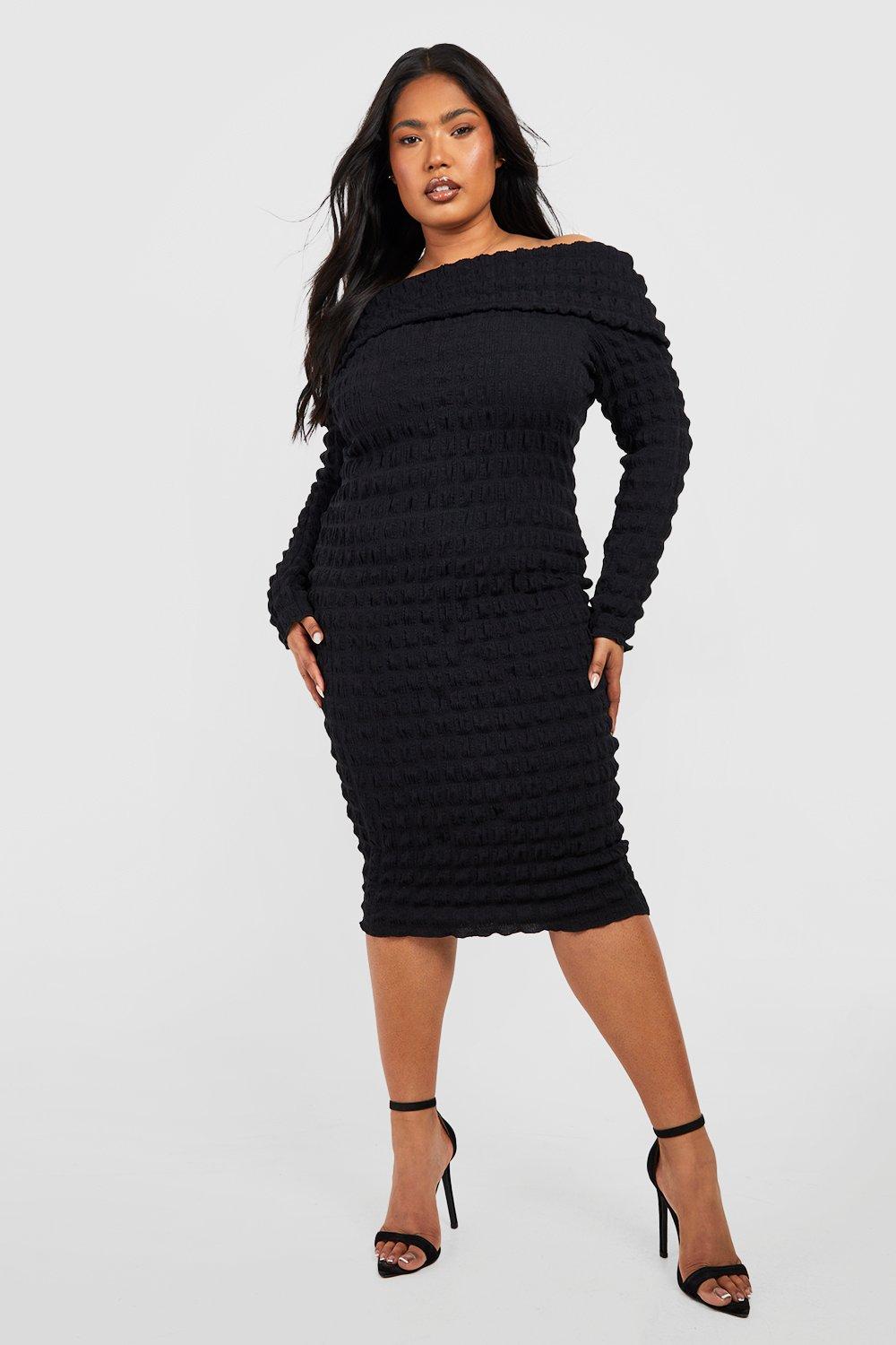 Plus Bubble Textured Off The Shoulder Mini Dress