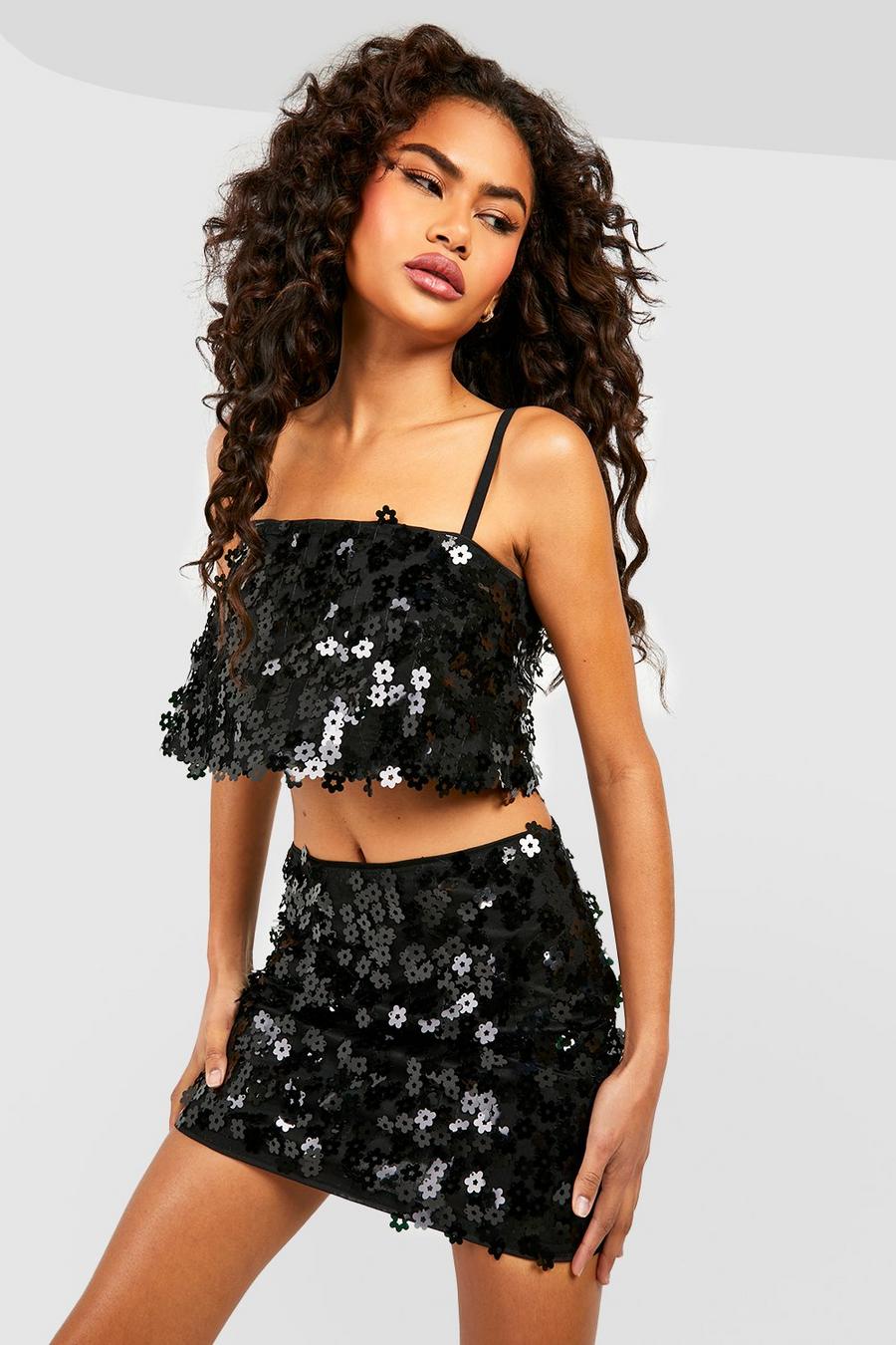Black Daisy Sequin Swing Cami image number 1