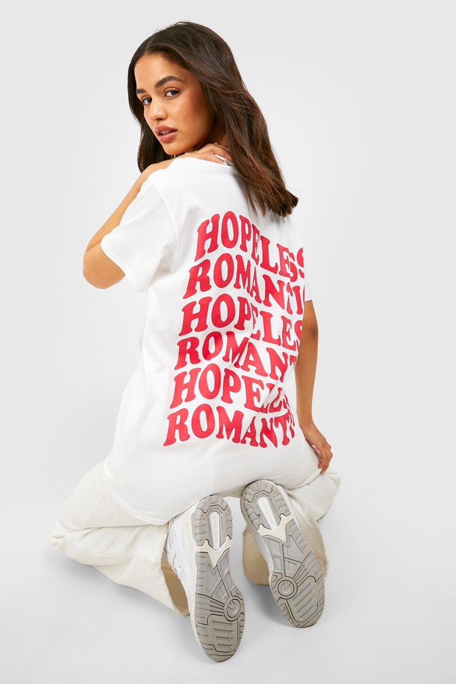 White Hopeless Romantic Valentijns T-Shirt Met Rugopdruk