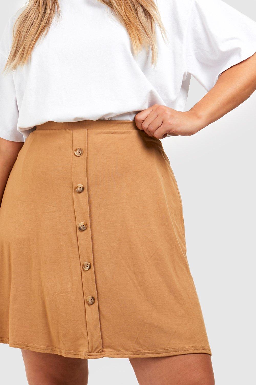 Plus Jersey Horn Button Skater Skirt boohoo IE