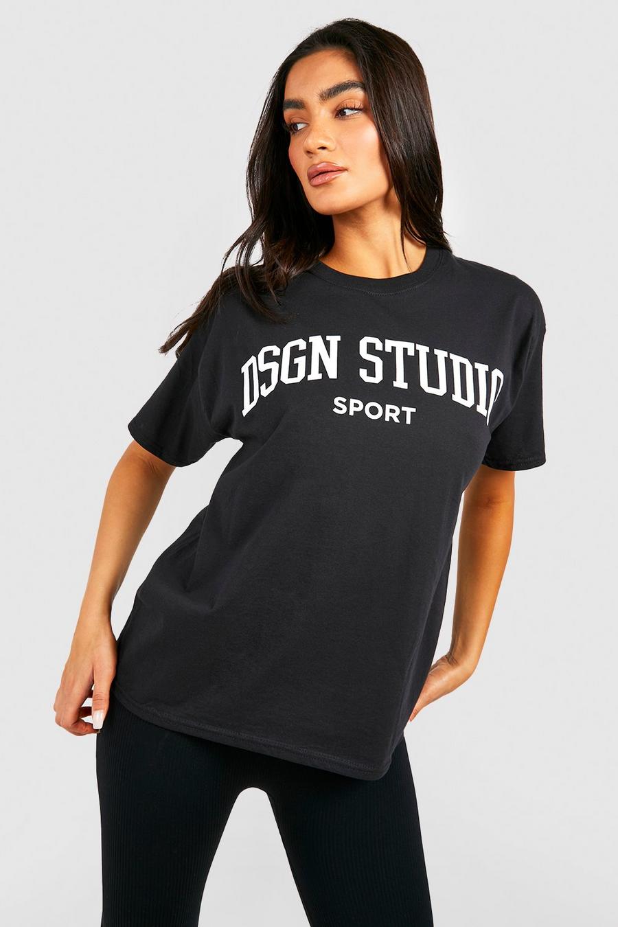 Black Oversized Dsgn Studio Sport T-Shirt Met Tekst image number 1