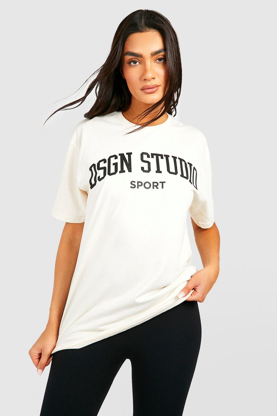 Ecru Oversized Dsgn Studio Sport T-Shirt Met Tekst image number 1