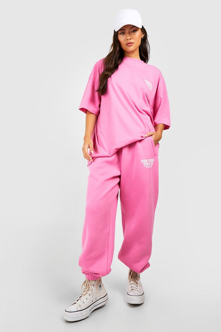 Pink Sports Club Slogan Oversized Track Pants image number 1