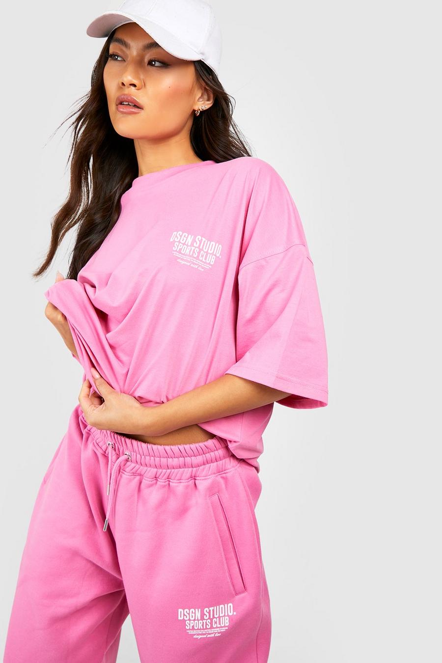 T-shirt oversize con slogan Dsgn Studio Sports Club, Pink rosa