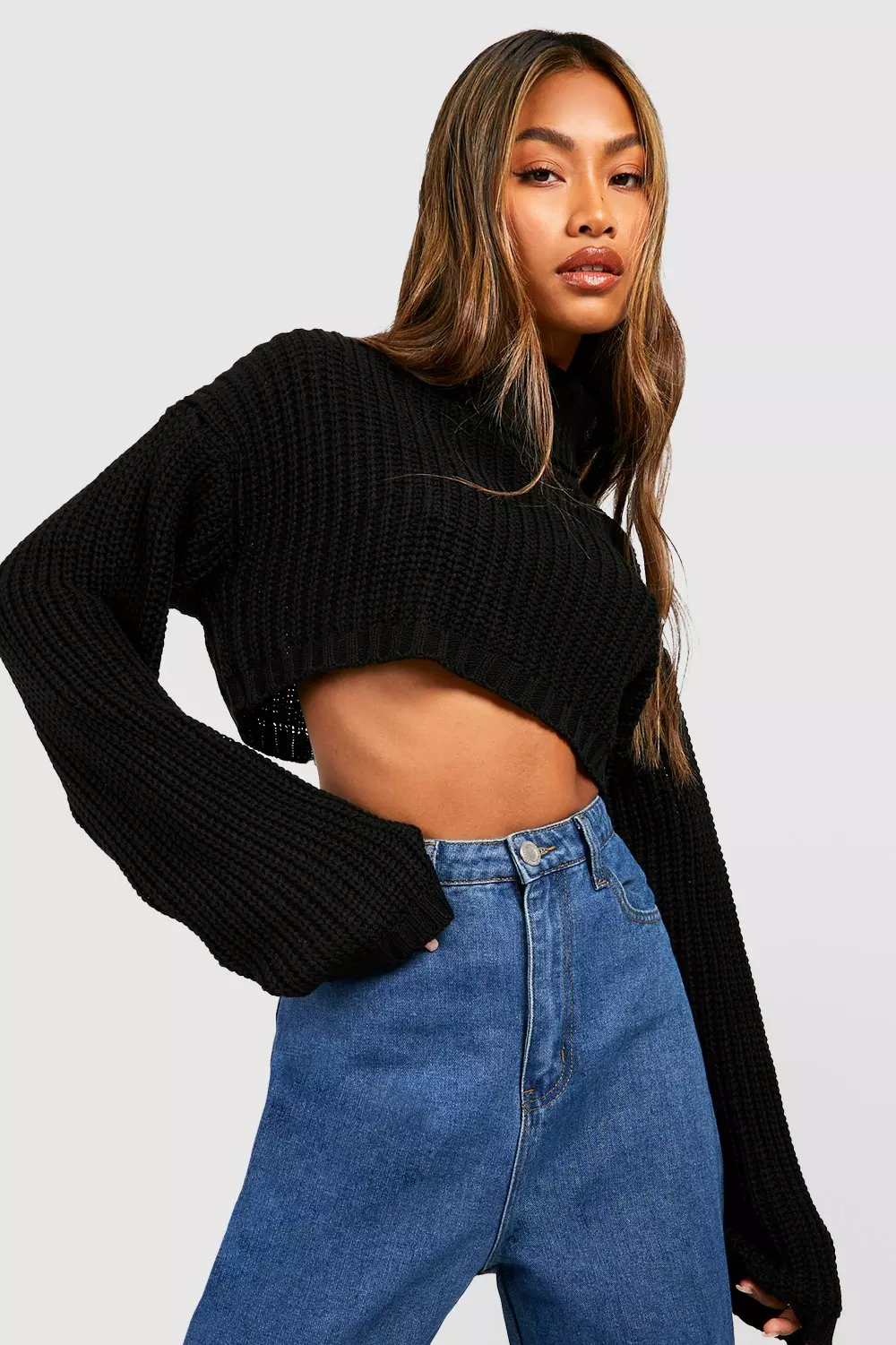 Black roll neck crop jumper store