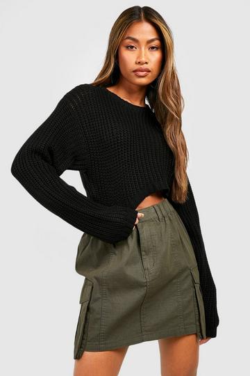 Black Basic Crew Neck Crop Jumper