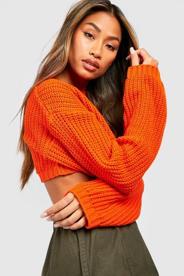 Orange Basic Crew Neck Crop Sweater