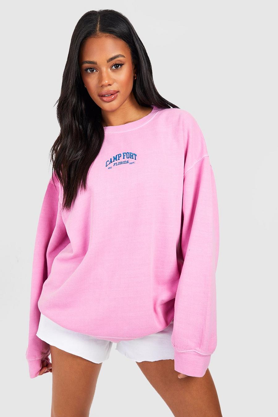 Pink Florida Slogan Embroidered Overdyed Sweatshirt image number 1