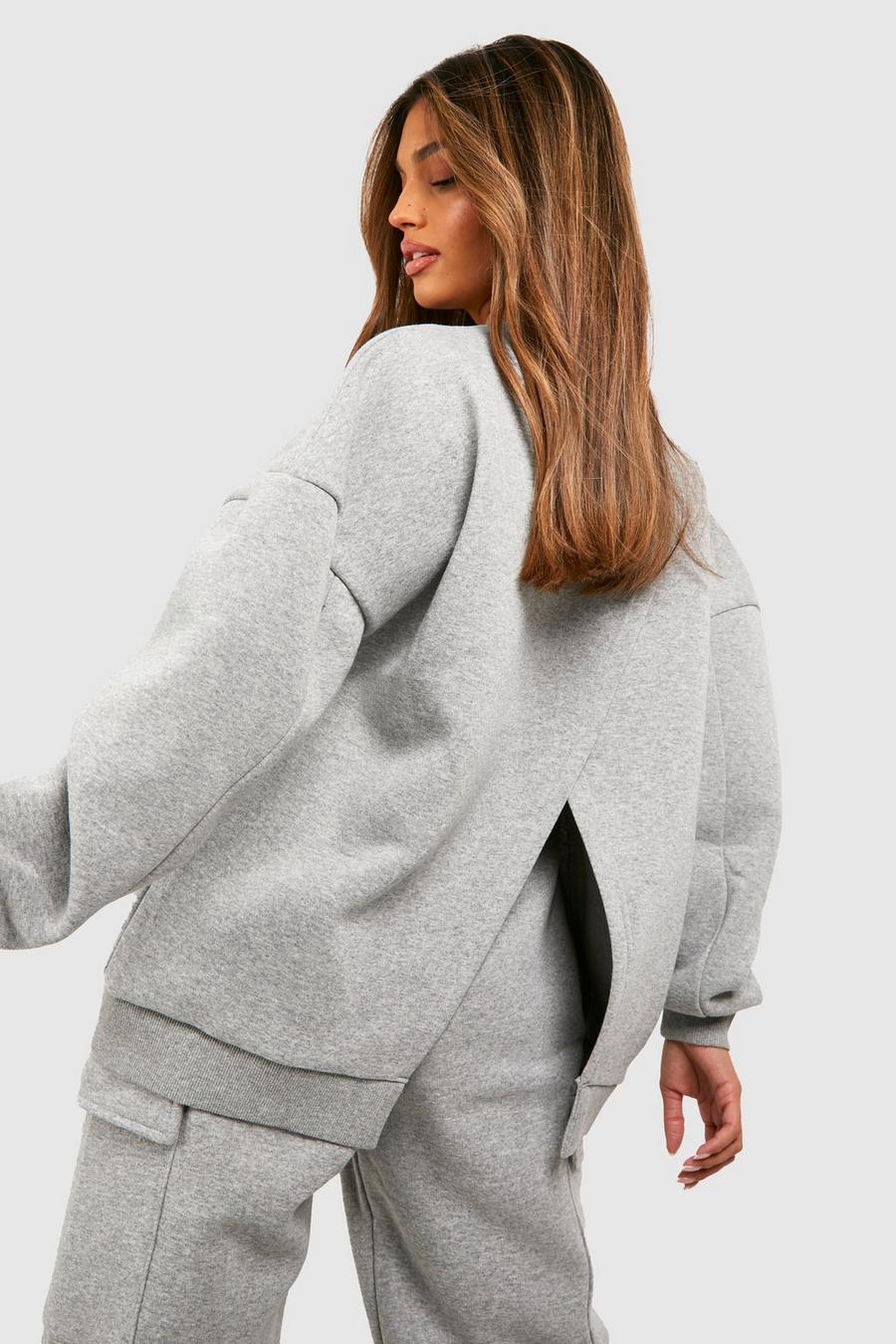 Grey marl Open Back Oversized Sweatshirt image number 1