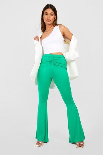 Ruched Front Jersey Knit Flared Pants green