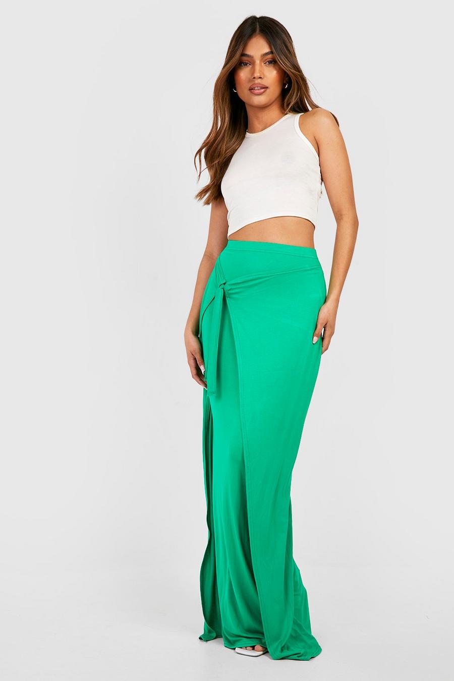 Green Jersey Wrap Tie Side Maxi Skirt image number 1