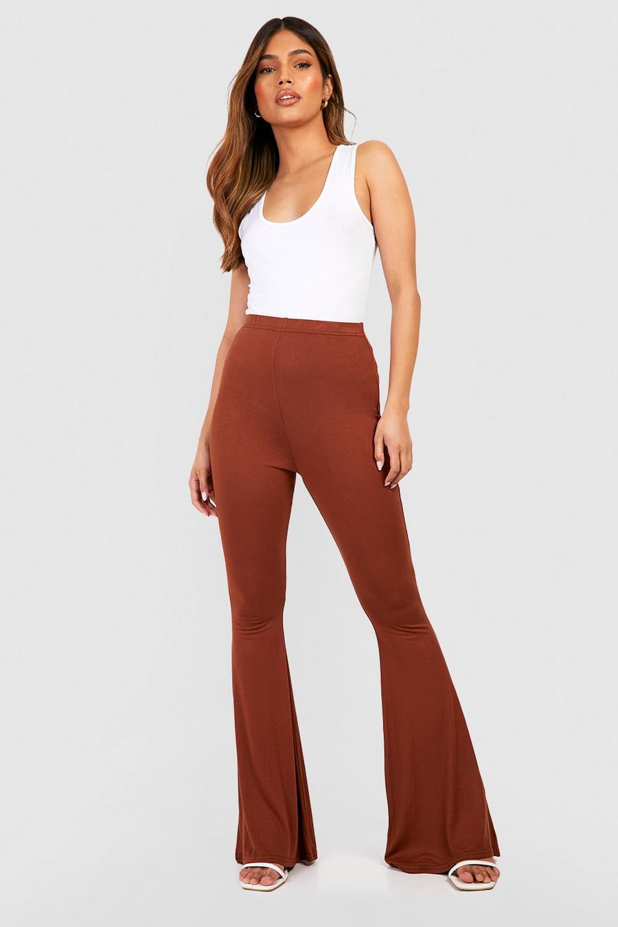 Chocolate brun Jersey High Waisted Flared Trousers