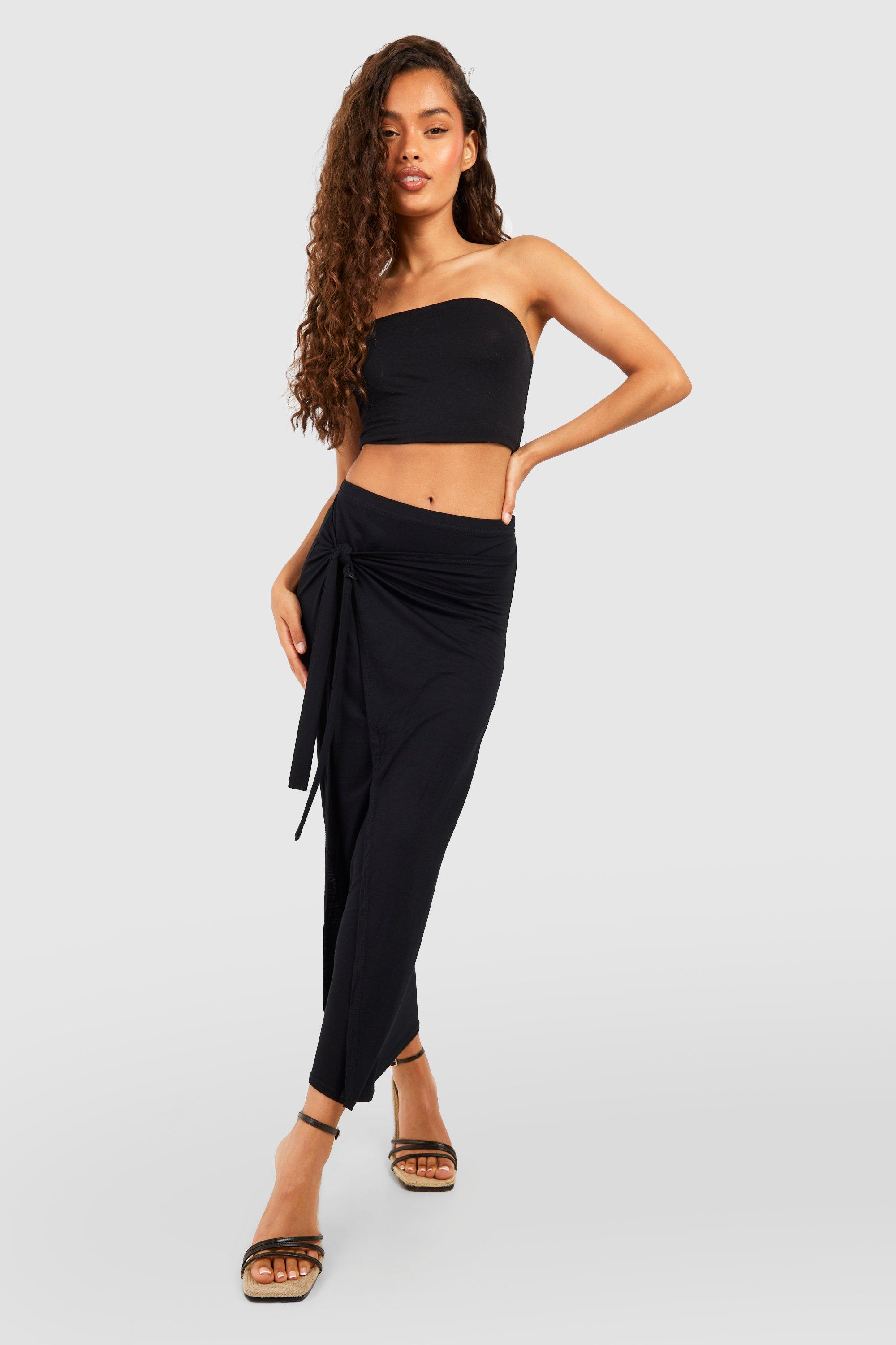 Jersey Knit Wrap Midi Skirt boohoo USA