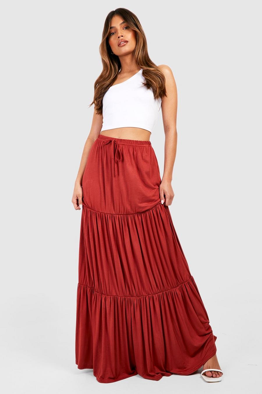 Terracotta Tiered Maxi Skirt image number 1