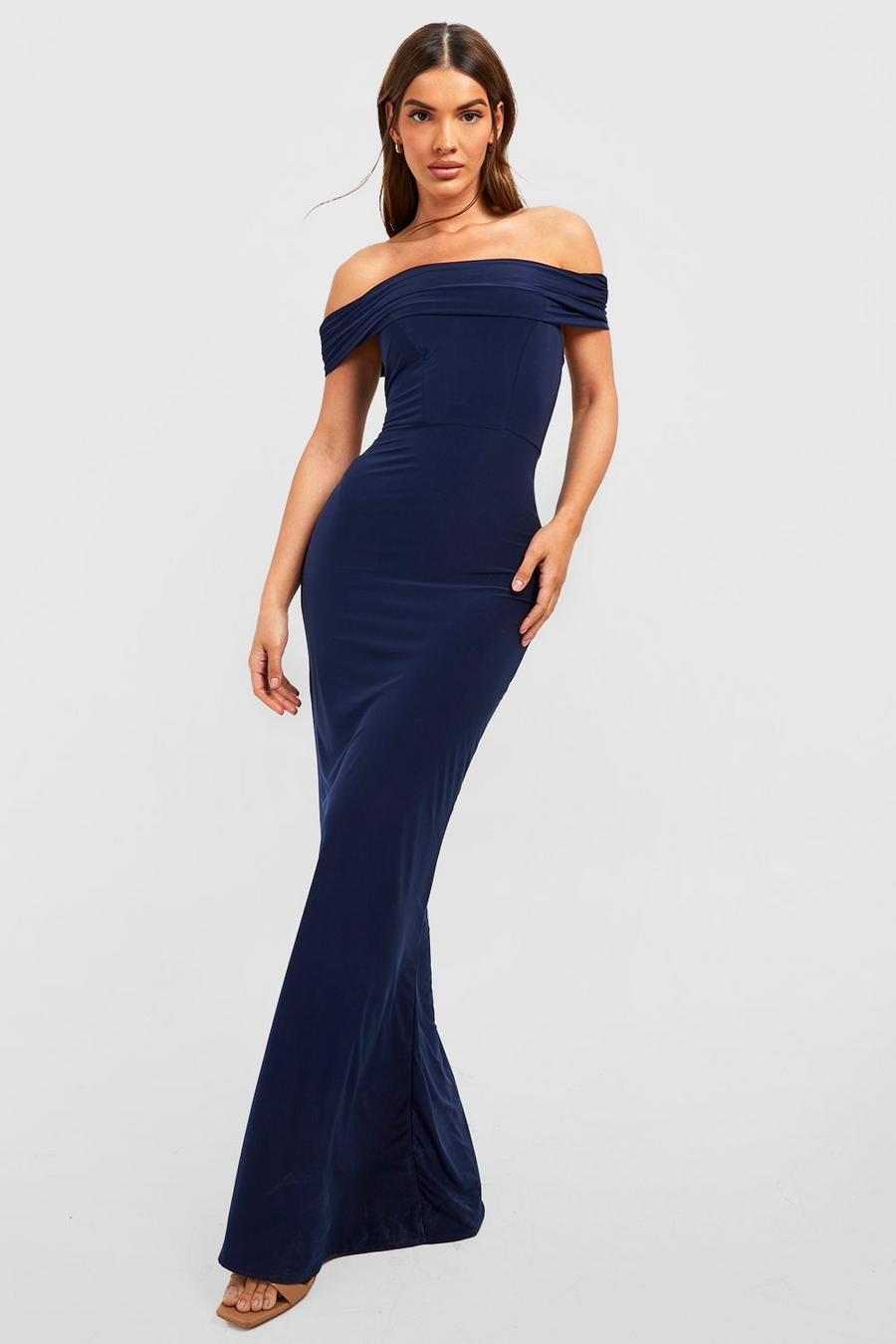 Navy Double Slinky Off The Shoulder Maxi Dress image number 1