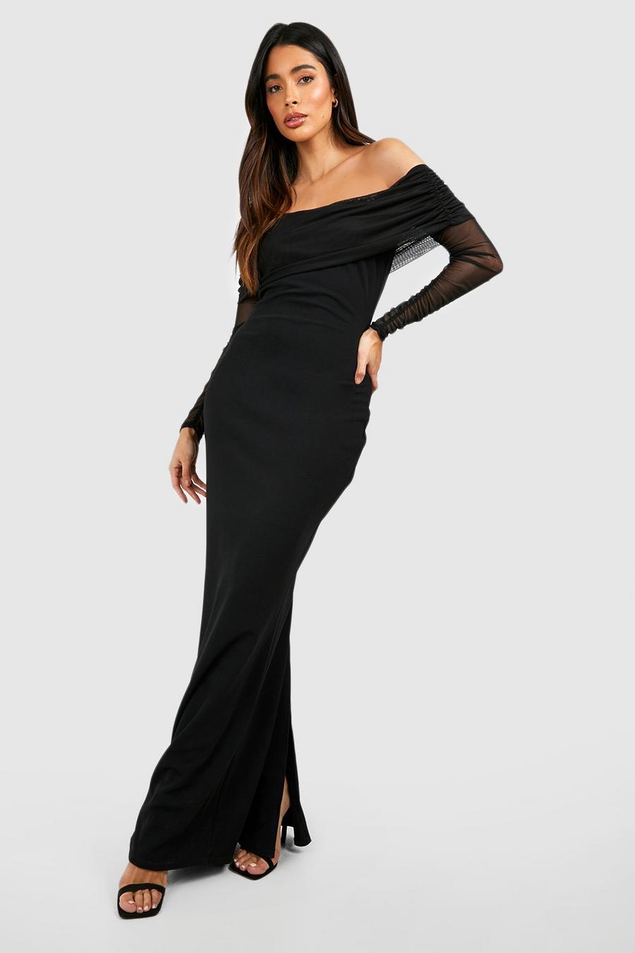Black svart Mesh Detail Bardot Maxi Dress