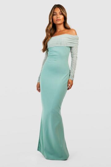 Mesh Detail Bardot Maxi Dress sage